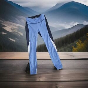 Outdoor Voices Zoom 7/8 Leggings in a blue, white, navy color-block design SM